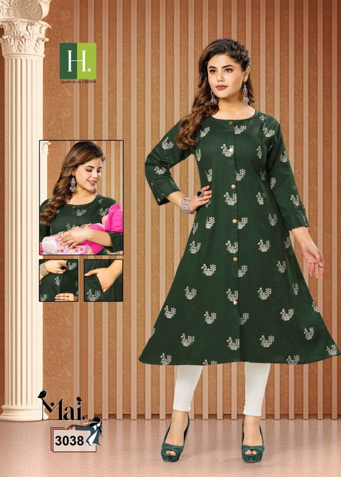 Hirwa Mai Cotton Printed Regular Wear Designer Kurti Collection